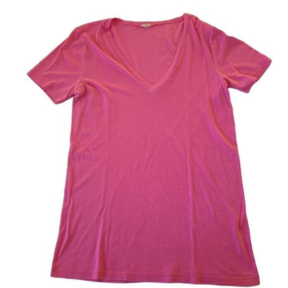 J Crew Factory Womens Pink Short Sleeve V Neck Cotton T Shirt Medium - Picture 1 of 10